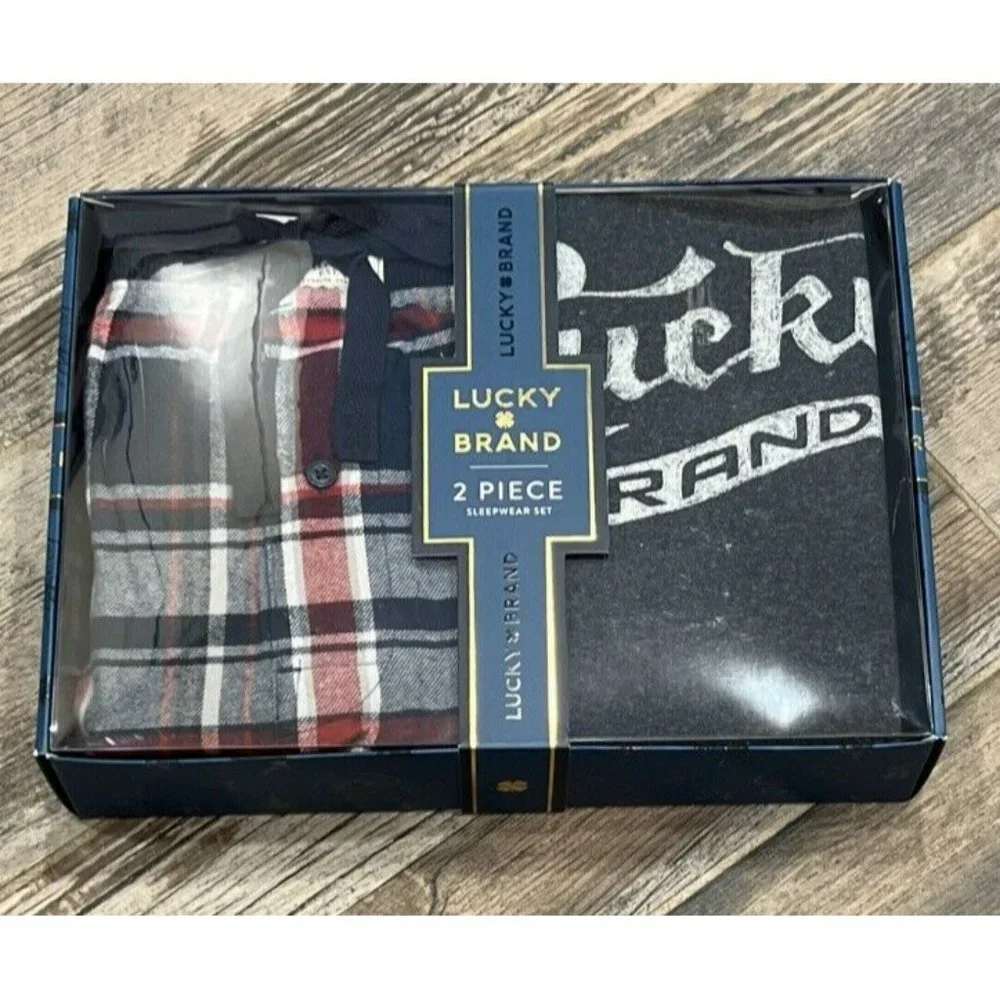 New‎ Lucky Brand Men's 2-Pc Pajama Soft  Jersey & Plaid Flannel Pant Set XL - Picture 7 of 7
